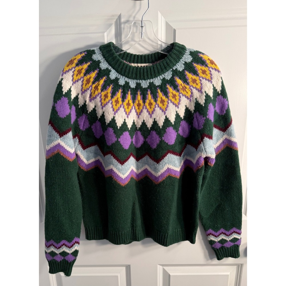Boden Womens XS Green Fair Isle Wool Alpaca Blend Knit Sweater Pullover